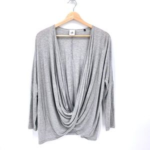 CAbi #3245 Taylor Tee Gray Draped Twist Front Long Sleeve Top Size Small